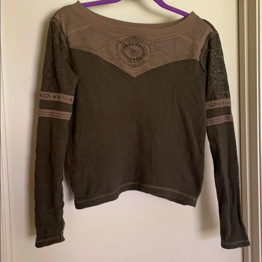 Army green Free People thermal long sleeve top